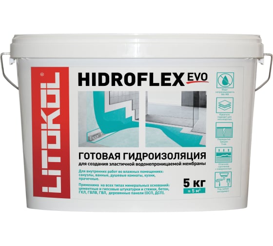 ЛИТОКОЛ HIDROFLEX гидроизоляциооная мастика 5kg bucket