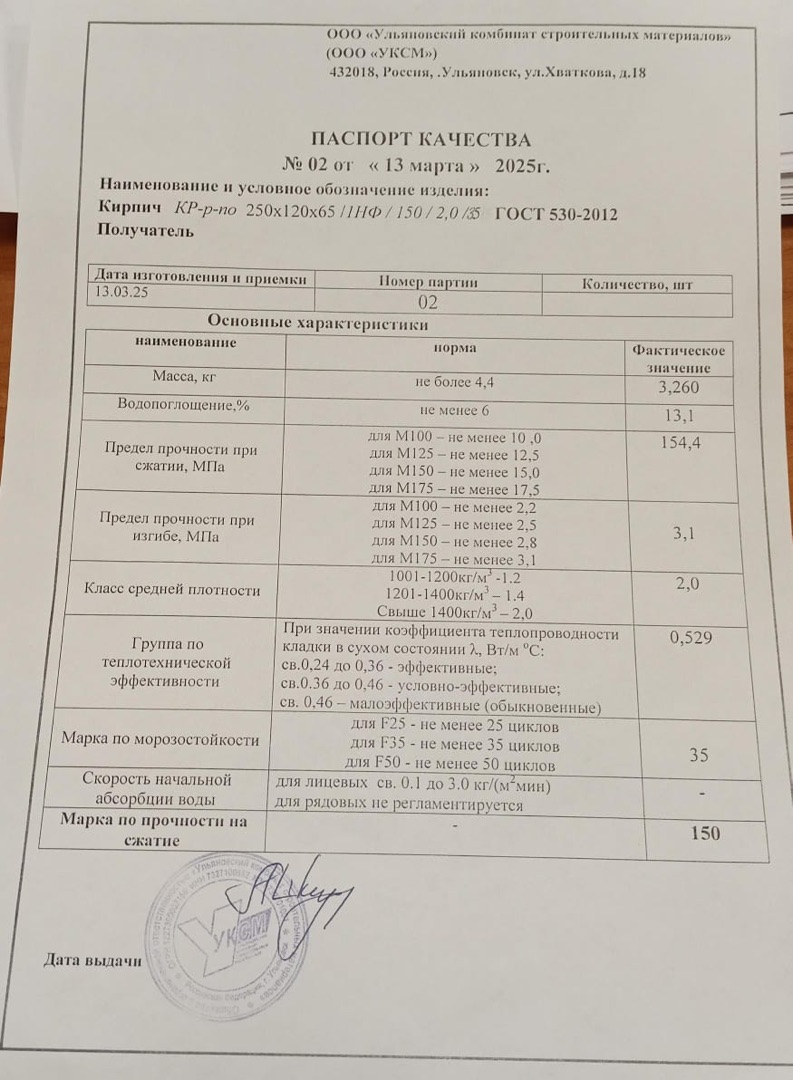 паспорт кирпич ульяновск