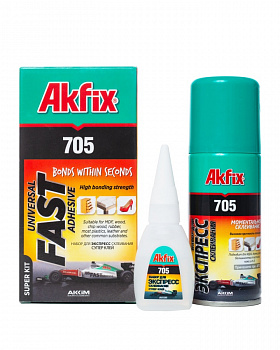 Клей Akfix 705 набор для экспресс склеивания 2 в 1 (В65гр+200мл)